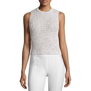Theory SZ S Malda Meridian Sweater Tank Grey White Chunky Knit